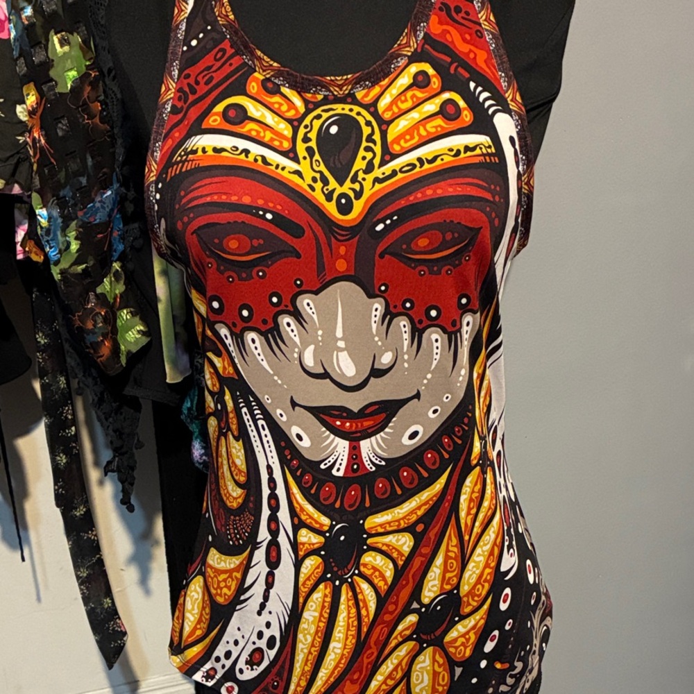 Vision Lab x Jeff Wood Sleeveless Blood Feathers Mask Festival Tank Size L